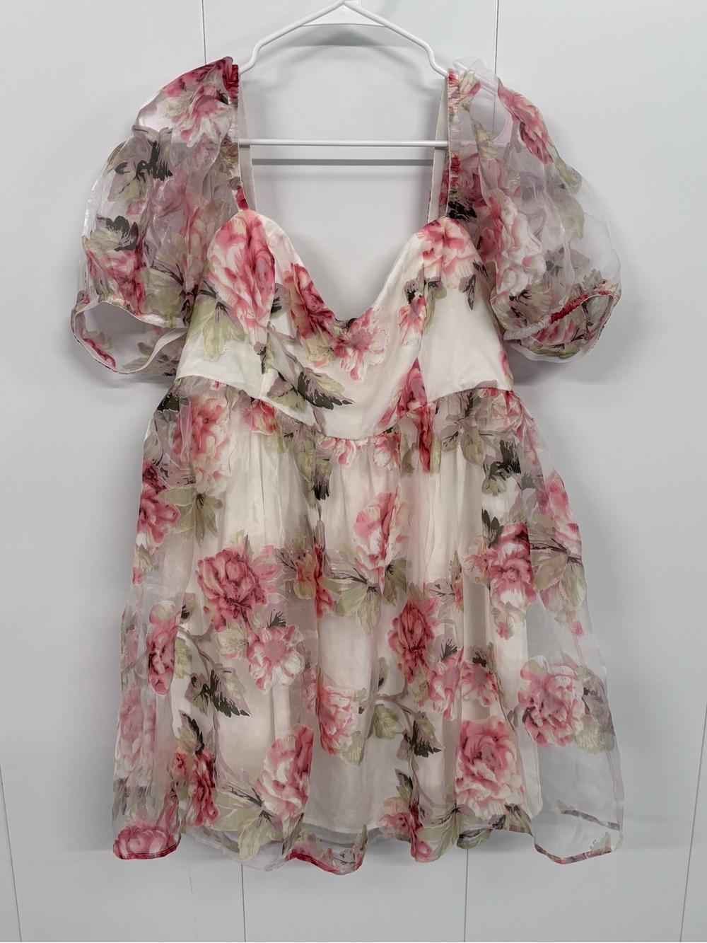 Sugar Thrillz Cottagecore Floral Puff Sleeve Organza Dress Size XXL Romantic